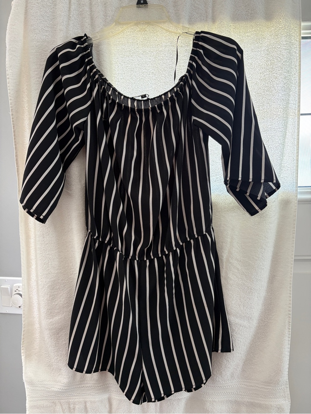 Ambiance Black and White Striped Off-Shoulder ladies skort